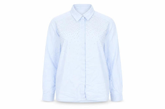 Zara Womens Blue Polyester Basic Button-Up Size XS Collared - Rhinestone Detail
