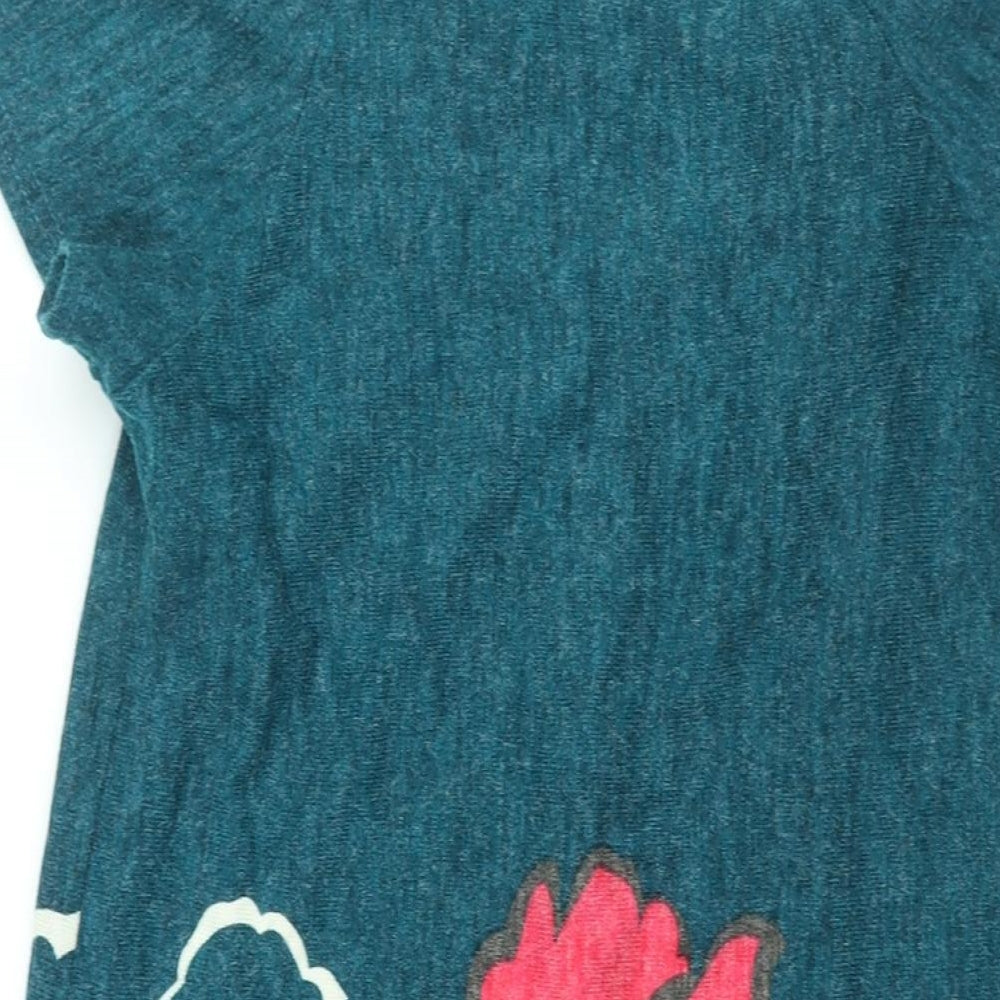New Look Womens Blue Acrylic Jumper Dress Size 10 Round Neck Pullover - Floral Bow Detail