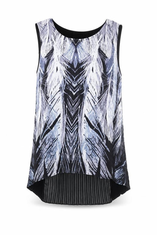 Oasis Womens Multicoloured Viscose Camisole Blouse Size M Round Neck - Pleated Panel Geometric Print