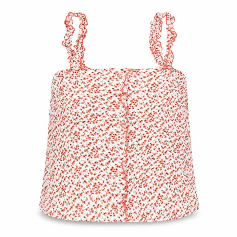 Topshop Womens Red Floral Viscose Camisole Blouse Size 10 Square Neck