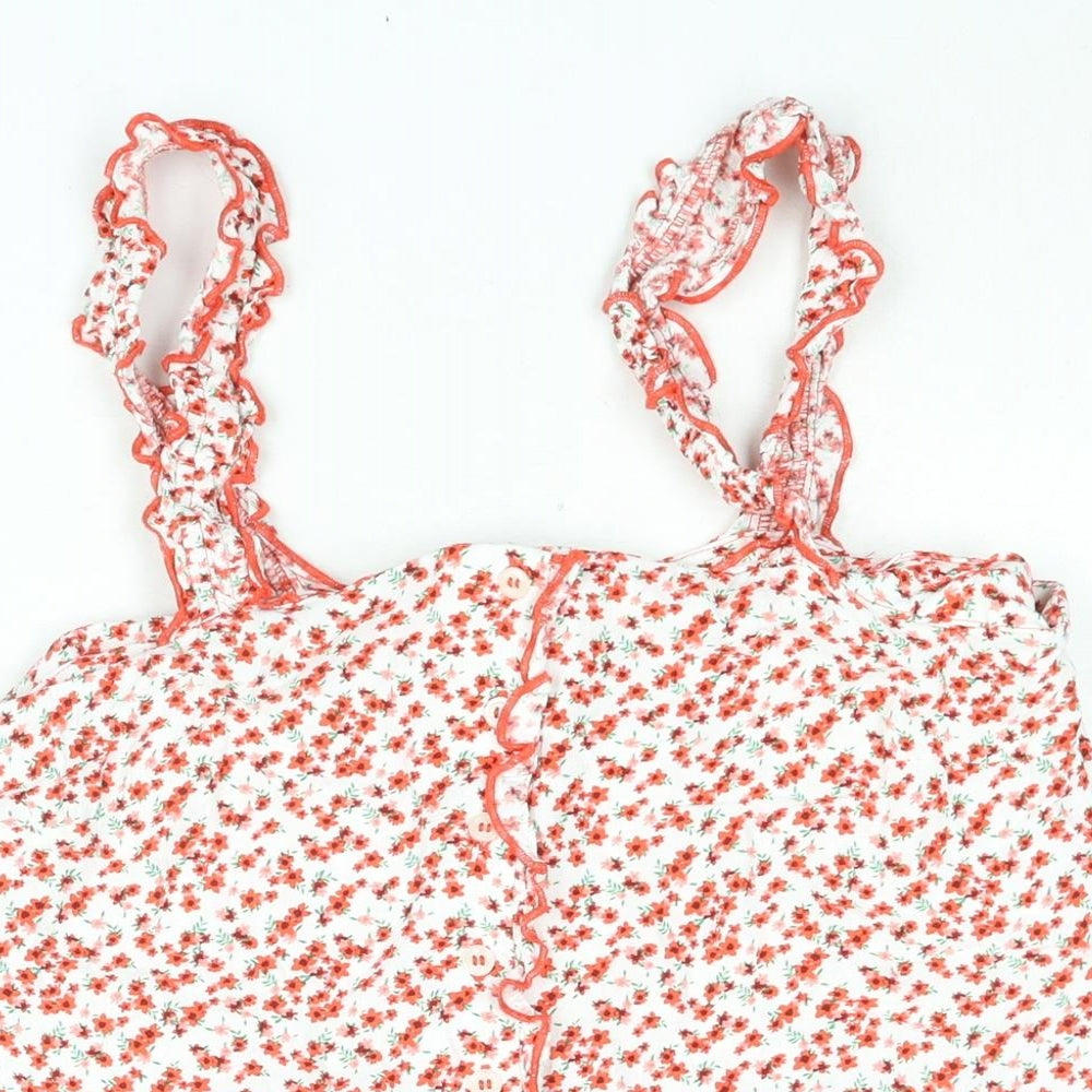 Topshop Womens Red Floral Viscose Camisole Blouse Size 10 Square Neck