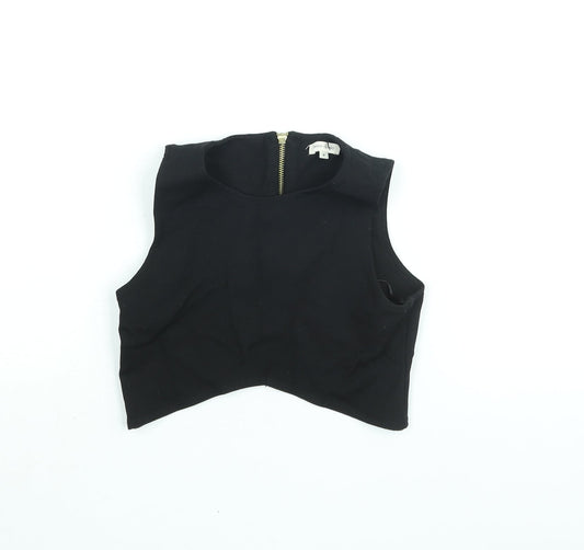 River Island Womens Black Viscose Cropped Blouse Size 8 Round Neck