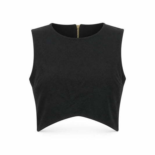 River Island Womens Black Viscose Cropped Blouse Size 8 Round Neck