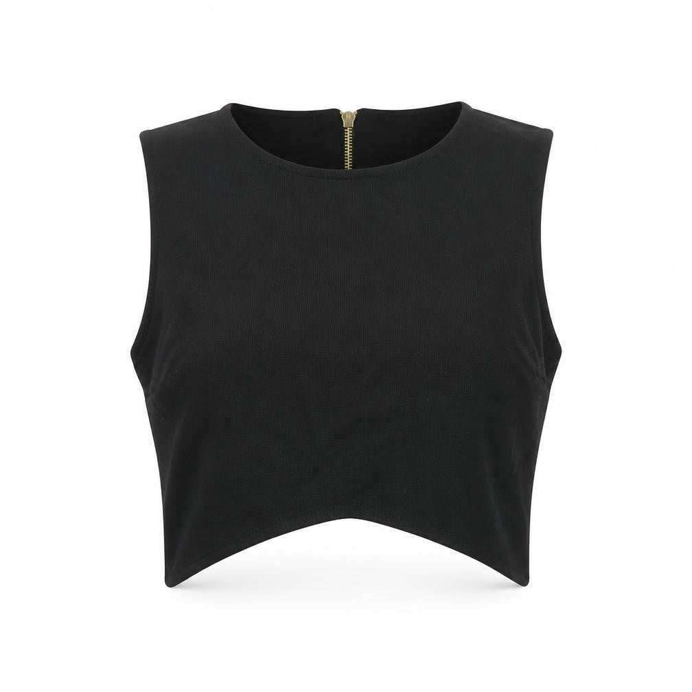River Island Womens Black Viscose Cropped Blouse Size 8 Round Neck