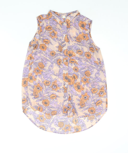 H&M Womens Multicoloured Floral Polyester Basic Blouse Size 6 Collared