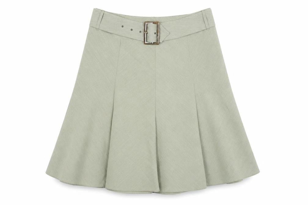 Marks & Spencer Womens Beige Polyester A-Line Skirt Size 14 Zip - Belted