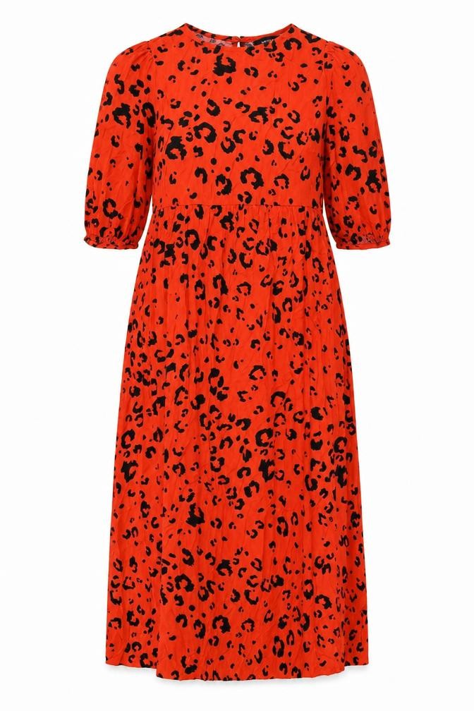 New Look Womens Red Geometric Viscose Shift Size 8 Round Neck Button - Leopard Print