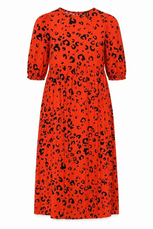 New Look Womens Red Geometric Viscose Shift Size 8 Round Neck Button - Leopard Print