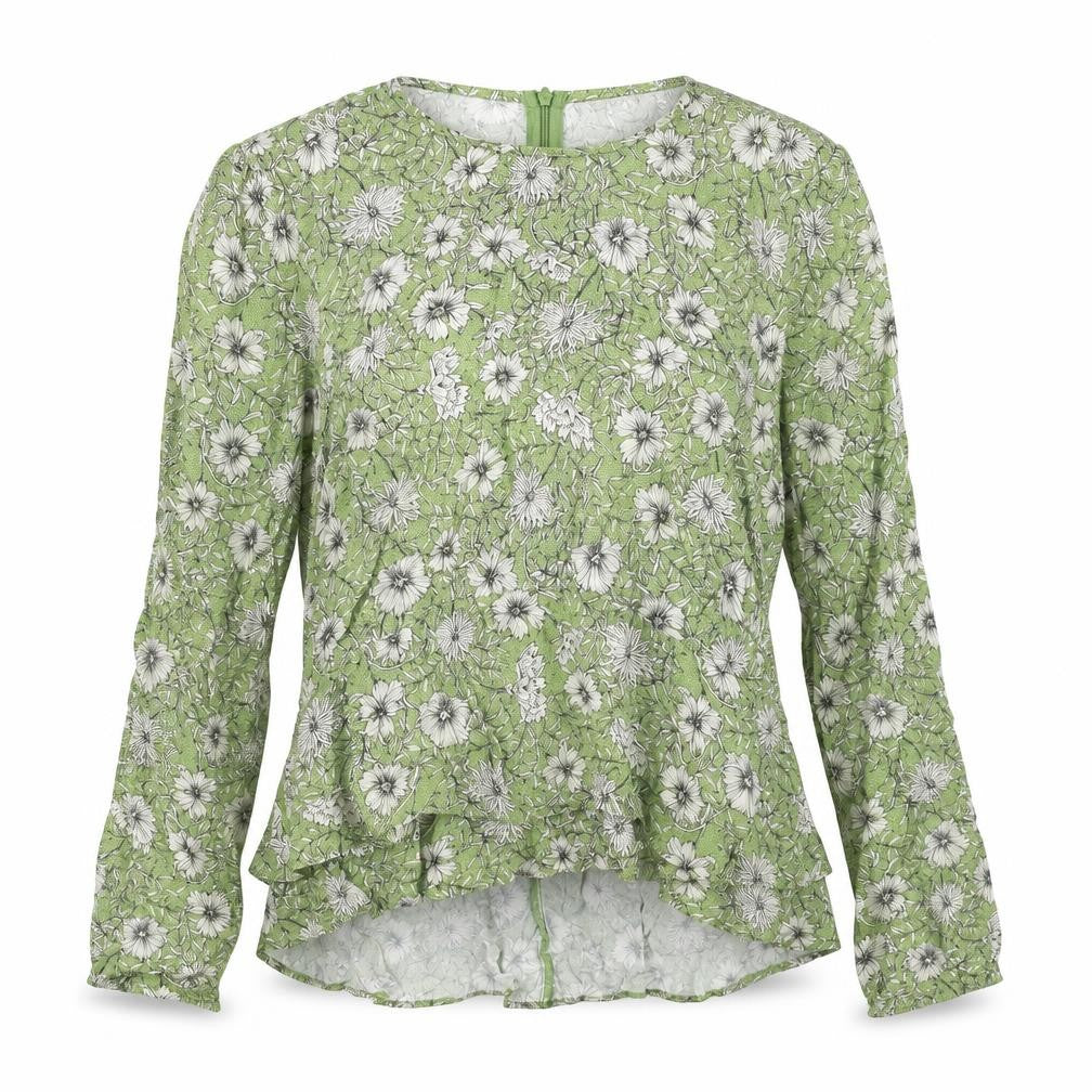 Zara Womens Green Floral Viscose Basic Blouse Size M Round Neck - Frill