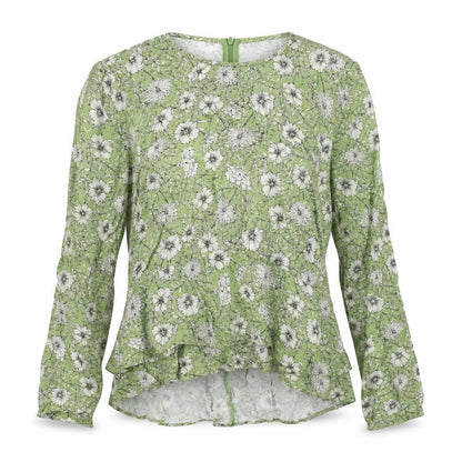 Zara Womens Green Floral Viscose Basic Blouse Size M Round Neck - Frill