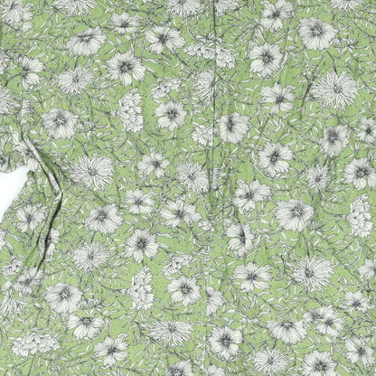 Zara Womens Green Floral Viscose Basic Blouse Size M Round Neck - Frill