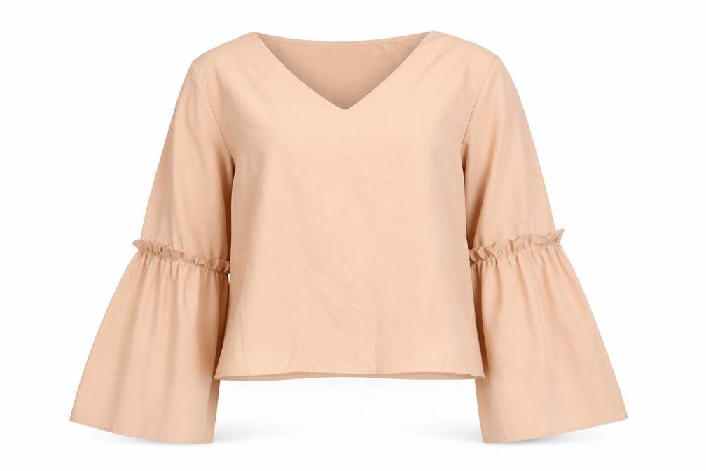 Boohoo Womens Pink Polyester Basic Blouse Size 10 V-Neck - Frill Bell Sleeve