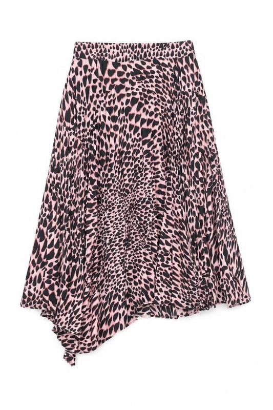 Topshop Womens Pink Geometric Polyester Pleated Skirt Size 4 - Asymmetric Hem Belted