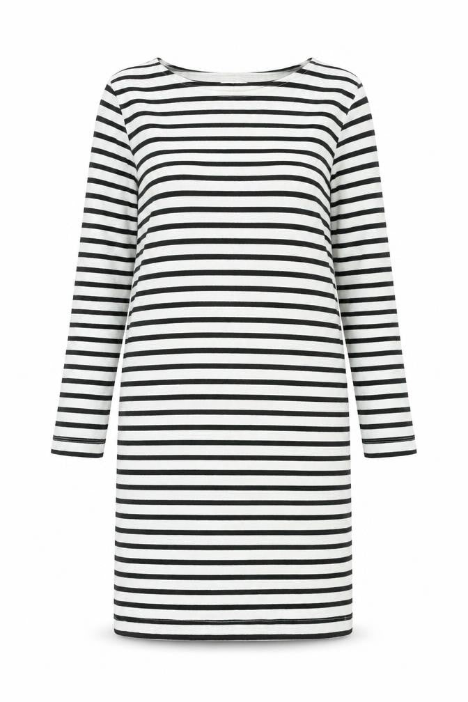 Pieces Womens White Striped Polyester Shift Size M Boat Neck Pullover