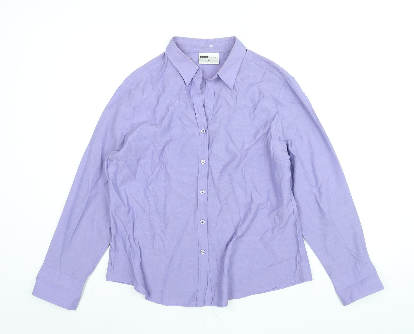 Sara Womens Purple Polyester Basic Button-Up Size 18 Collared
