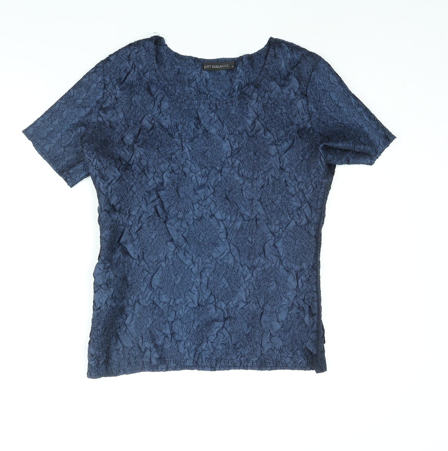 Just Elegance Womens Blue Polyester Basic Blouse Size M Round Neck - Crinkle Look
