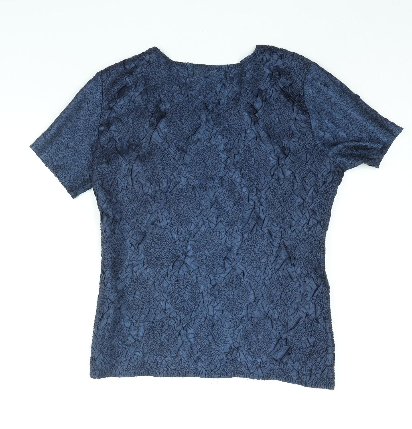Just Elegance Womens Blue Polyester Basic Blouse Size M Round Neck - Crinkle Look