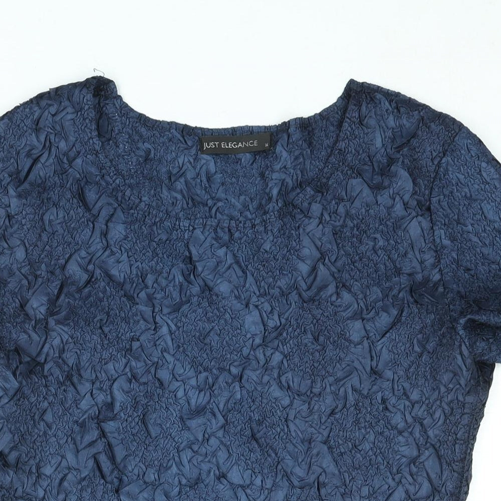 Just Elegance Womens Blue Polyester Basic Blouse Size M Round Neck - Crinkle Look