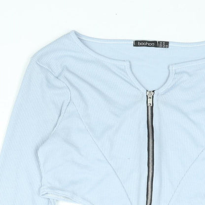 Boohoo Womens Blue Polyester Cropped Blouse Size 16 V-Neck