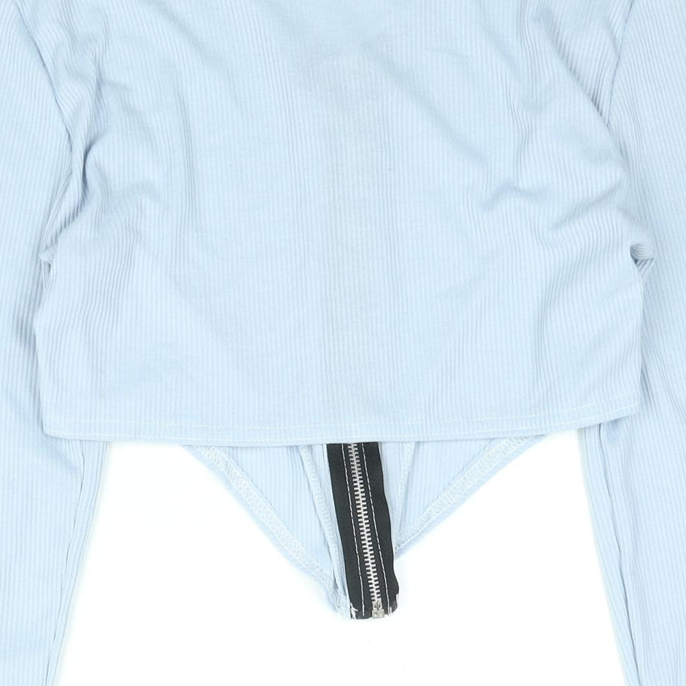 Boohoo Womens Blue Polyester Cropped Blouse Size 16 V-Neck