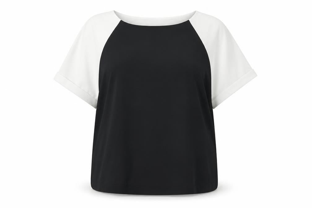 NEXT Womens Black Colourblock Polyester Basic Blouse Size 14 Round Neck