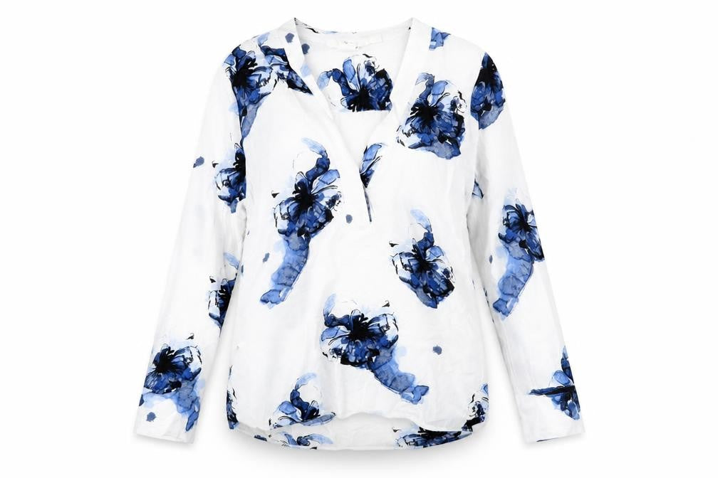 H&M Womens White Floral Viscose Basic Blouse Size 6 V-Neck