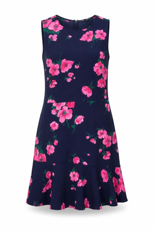 Warehouse Womens Black Floral Polyester Shift Size 12 Round Neck Zip
