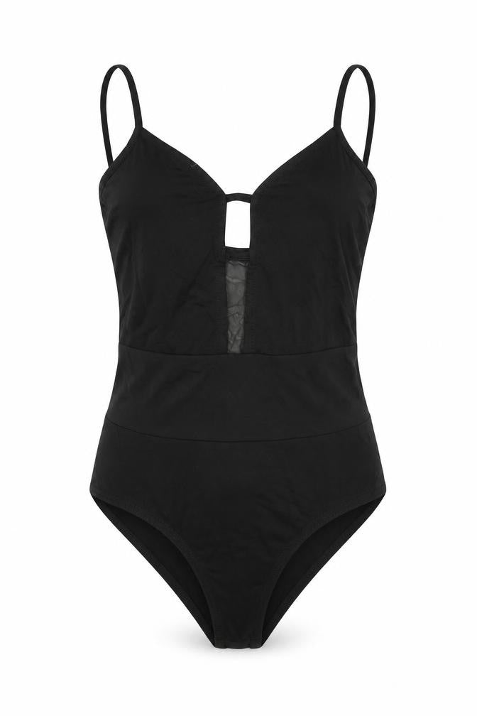 Miss Selfridge Womens Black Viscose Bodysuit One-Piece Size 6 Snap - Mesh Panel