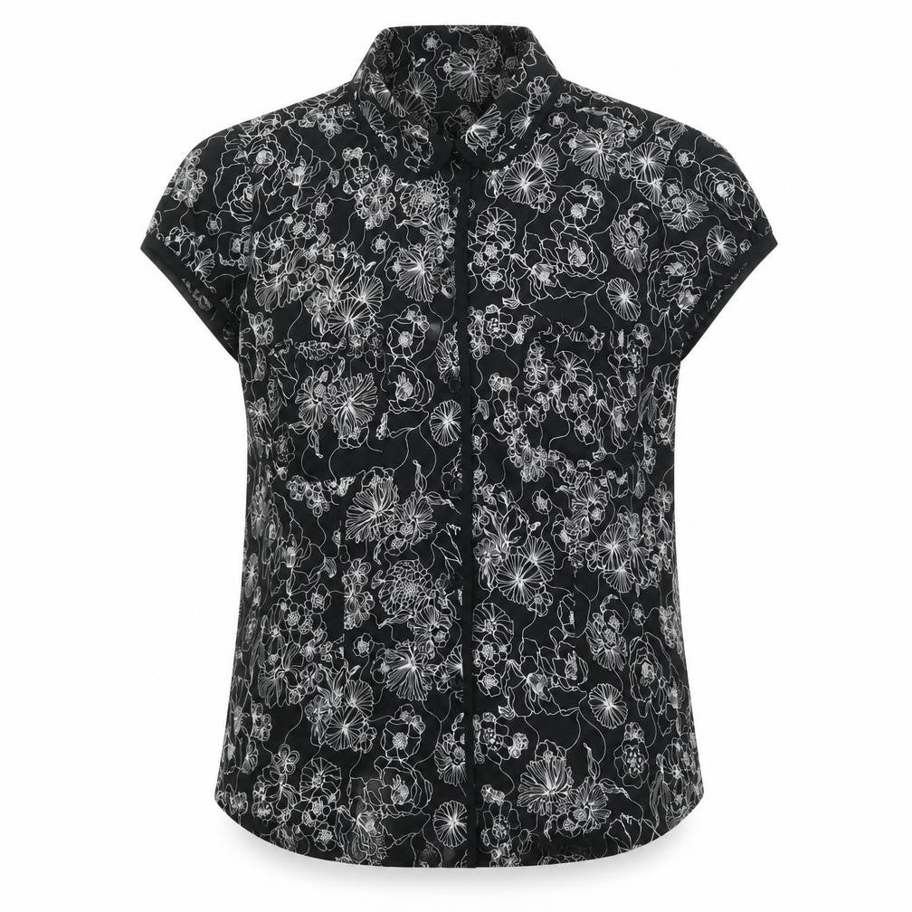 AMARANTO Womens Black Floral Polyester Basic Blouse Size 14 Collared