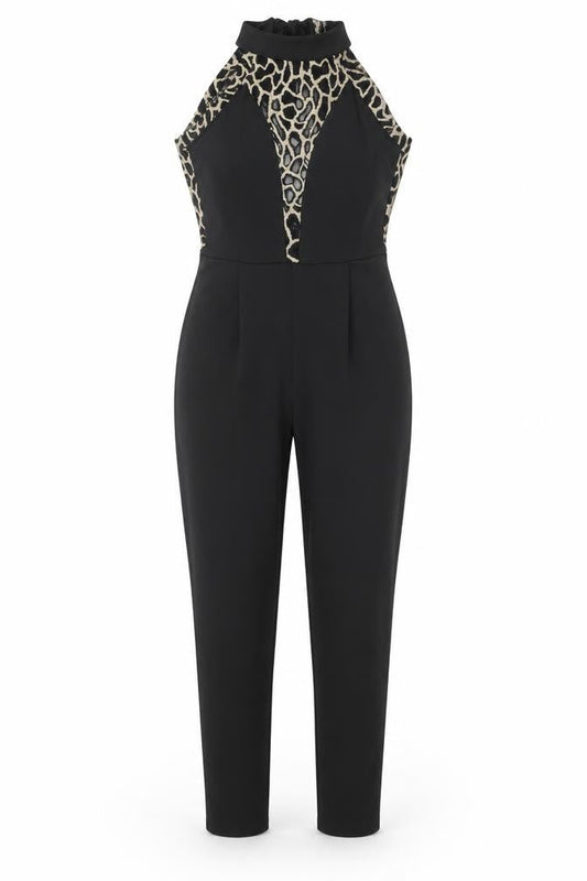 Lipsy Womens Black Polyester Jumpsuit One-Piece Size 10 L31 in Zip - Lace Detail Tie