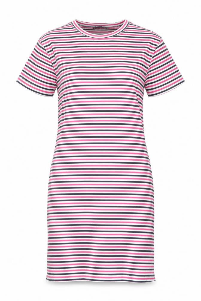 Marks & Spencer Womens Multicoloured Striped Cotton T-Shirt Dress Size 8 Round Neck Pullover