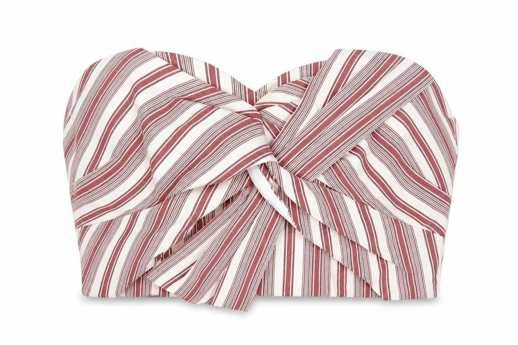 Miss Selfridge Womens Red Striped Viscose Cropped Blouse Size 12 Sweetheart - Bow