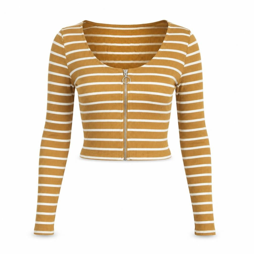 FOREVER 21 Womens Yellow Striped Polyester Basic Blouse Size S Scoop Neck