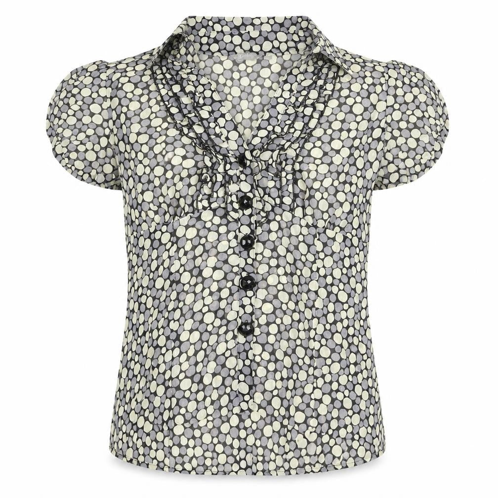 Mia Moda Womens Grey Geometric Polyester Basic Blouse Size 16 Collared - Frill