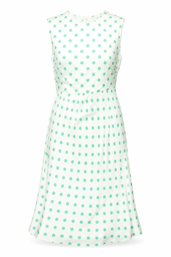 Marks & Spencer Womens Ivory Polka Dot Viscose Sheath Size 8 Round Neck Zip - Belted