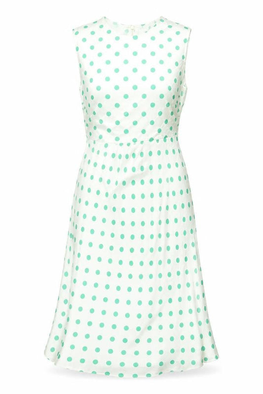 Marks & Spencer Womens Ivory Polka Dot Viscose Sheath Size 8 Round Neck Zip - Belted