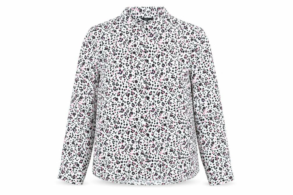 M&Co Womens White Animal Print Viscose Basic Blouse Size 16 Collared - Leopard Print