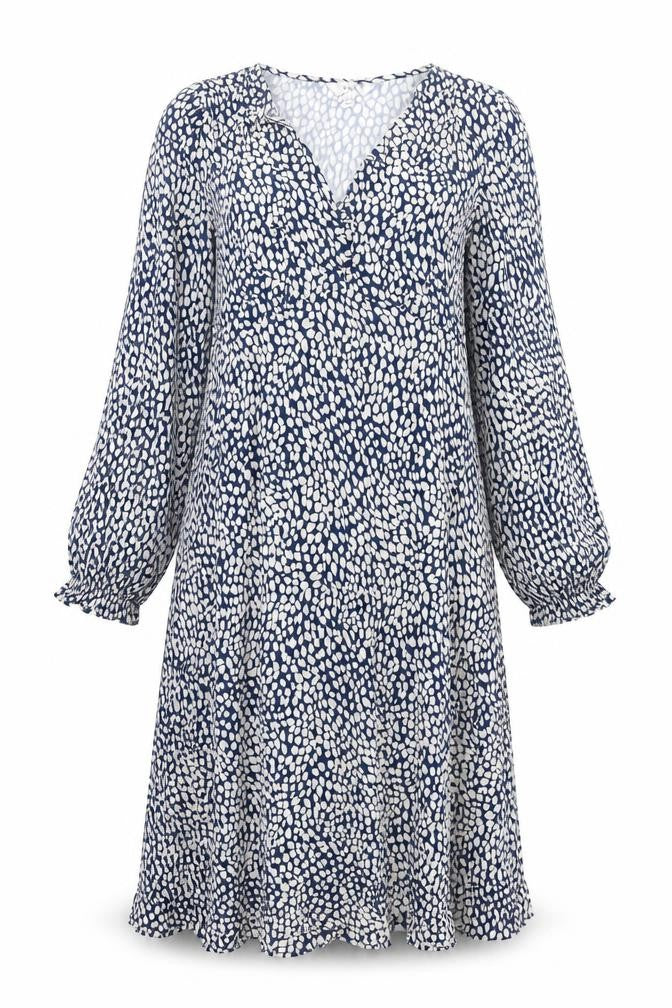 Marks & Spencer Womens Blue Geometric Viscose Shift Size 10 V-Neck Zip - Button Detail