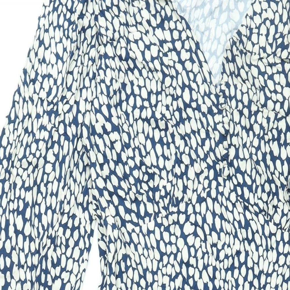 Marks and Spencer Womens Blue Geometric Viscose Shift Size 10 V-Neck Zip - Button Detail