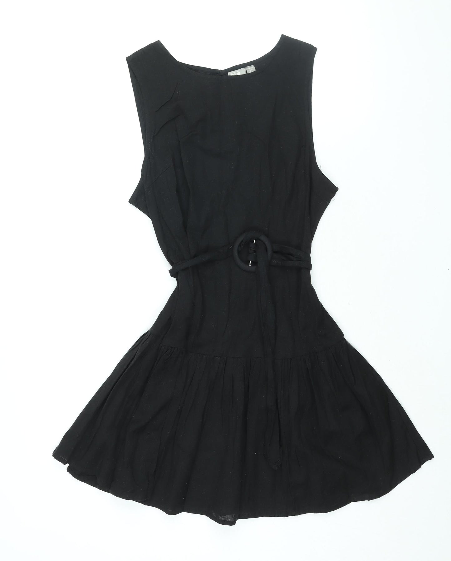 ASOS Womens Black Cotton Fit & Flare Size 14 Round Neck Button - Belted