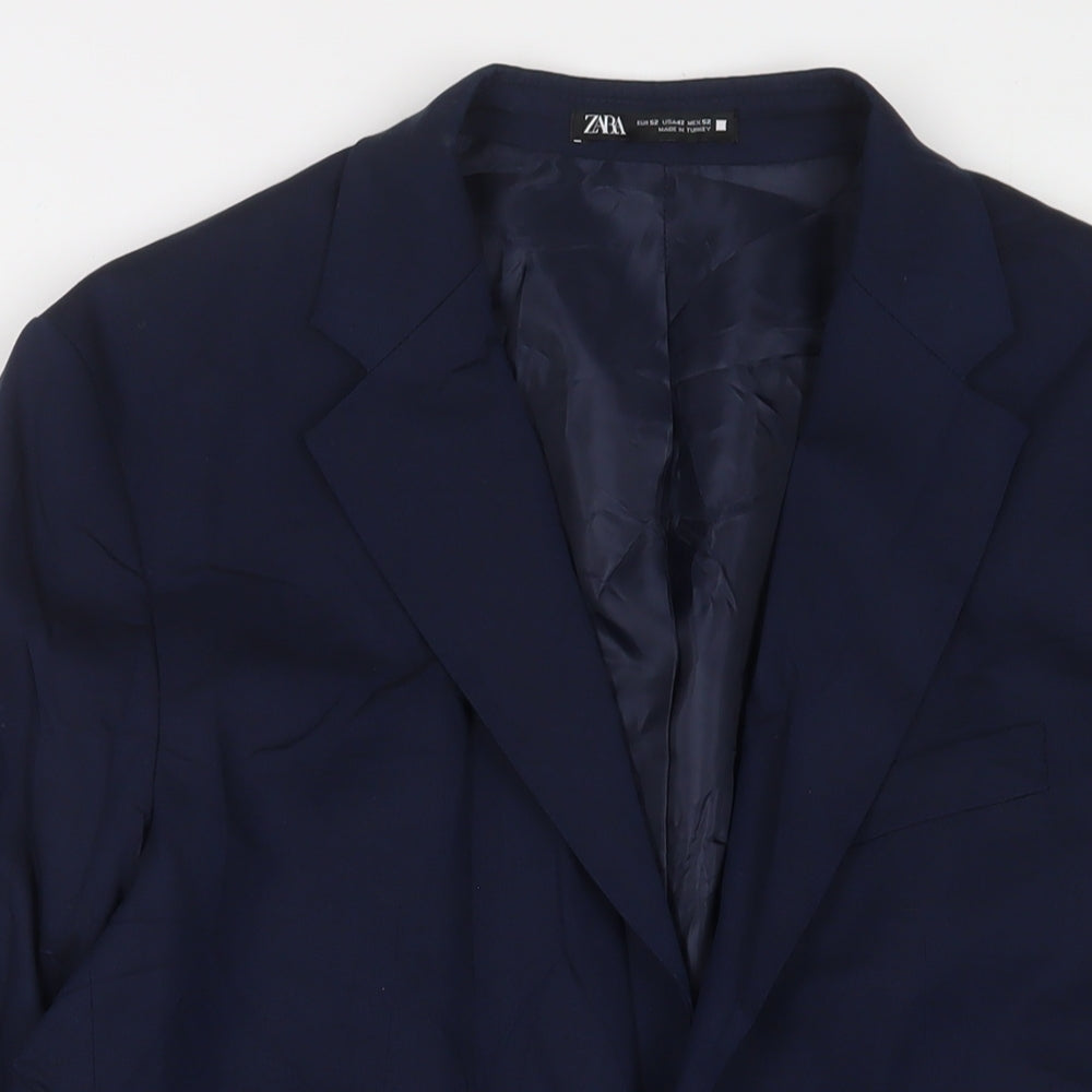 Zara Mens Blue Polyester Jacket Suit Jacket Size 42 Regular