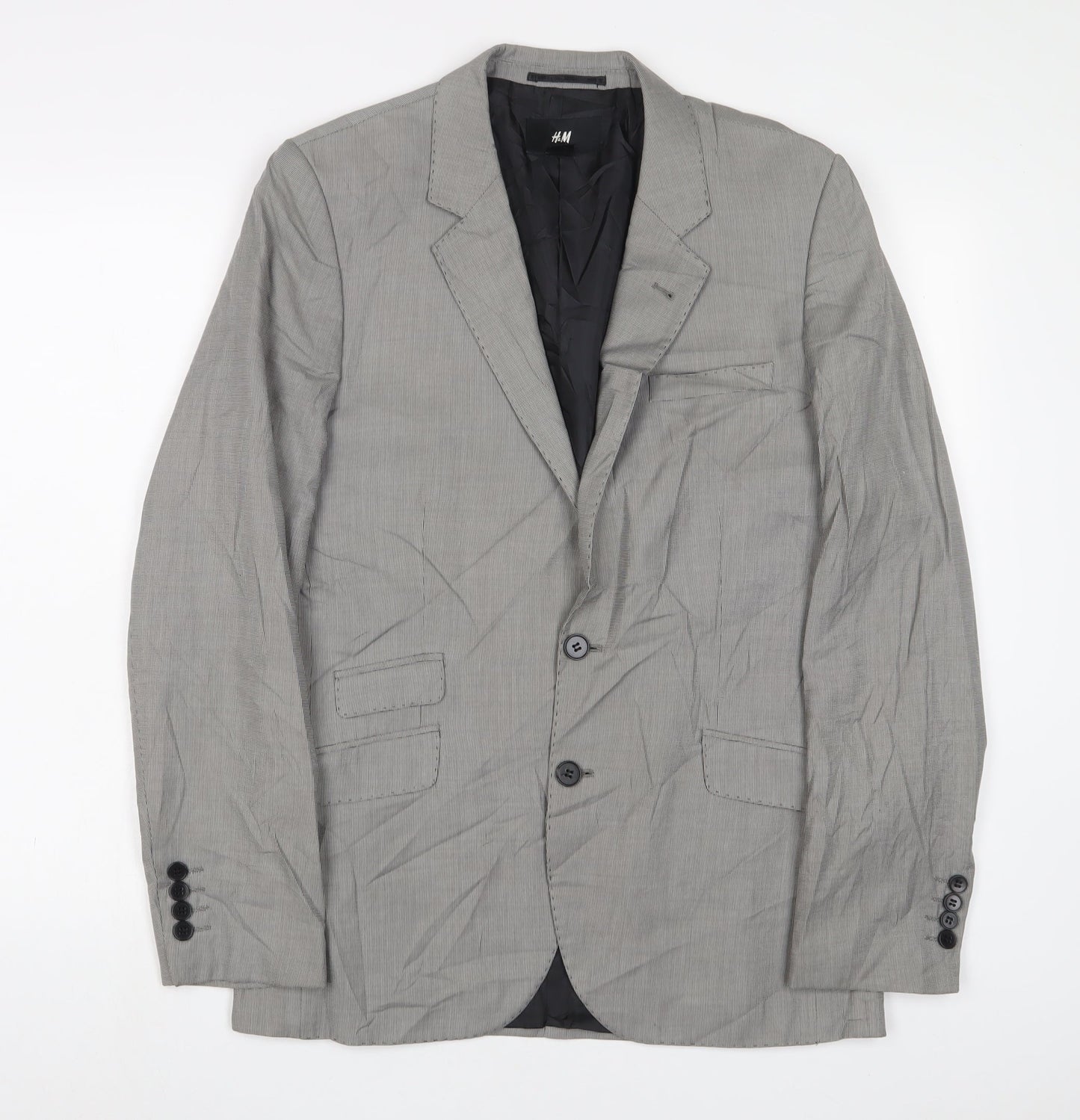 H&M Mens Grey Plaid Polyester Jacket Suit Jacket Size 38 Regular