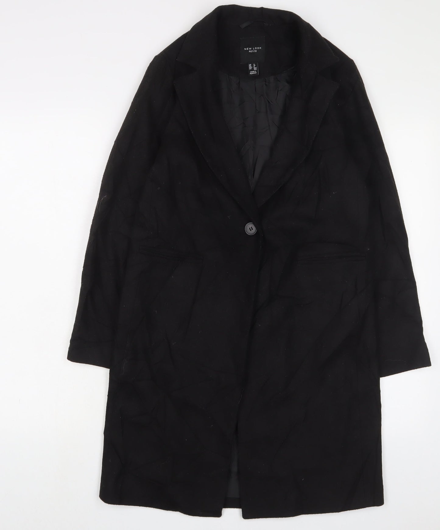 New Look Womens Black Overcoat Coat Size 4 Button
