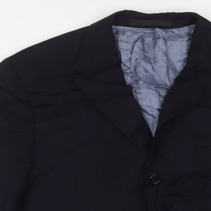 Close-up detail of Autograph men’s blue wool jacket suit jacket, size 42, regular
