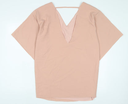 Back view of ASOS women’s pink polyester a-line, size UK 10, v-neck pullover