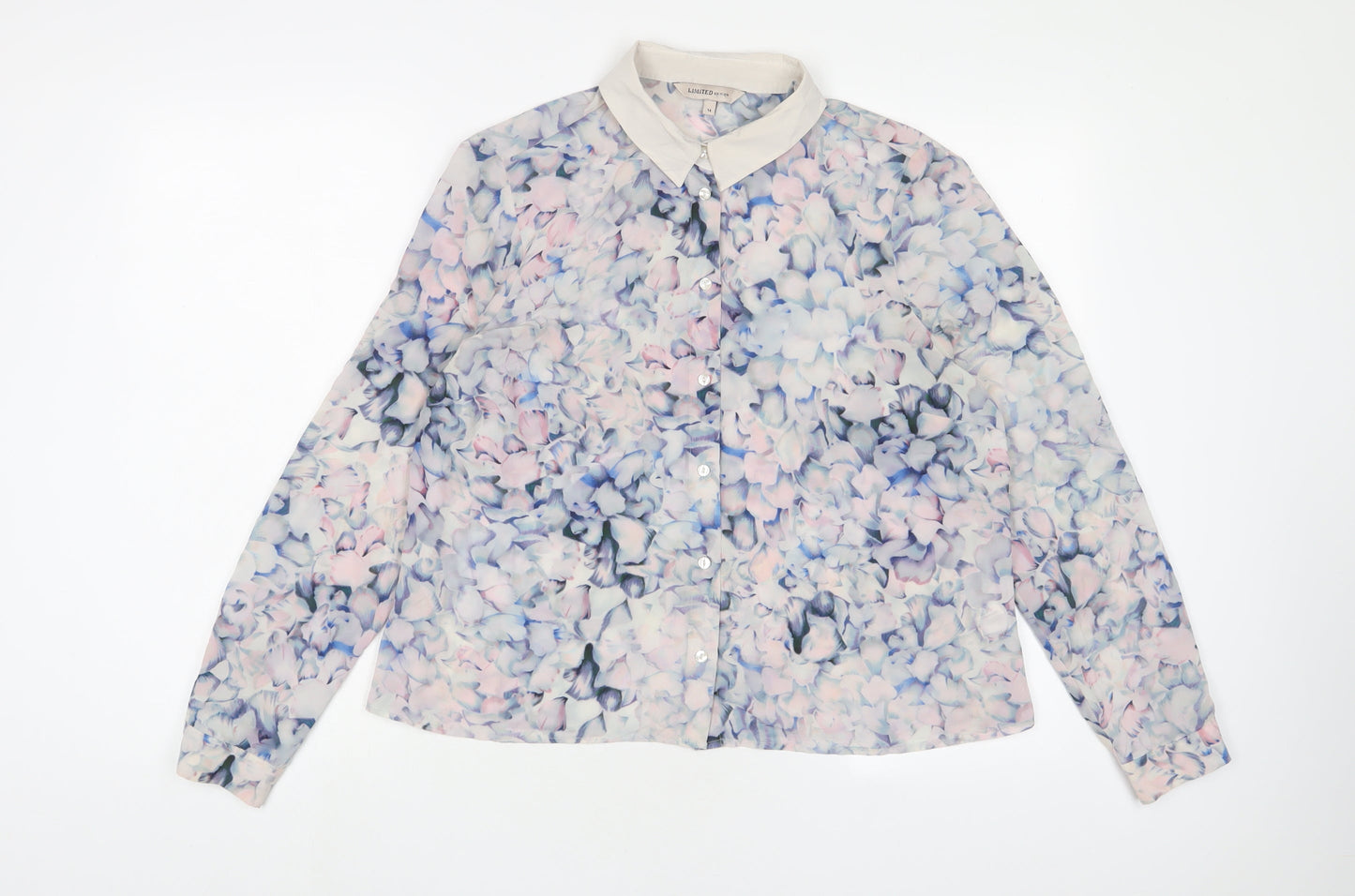 Limited Collection Womens Purple Floral Polyester Basic Button-Up Size 14 Collared