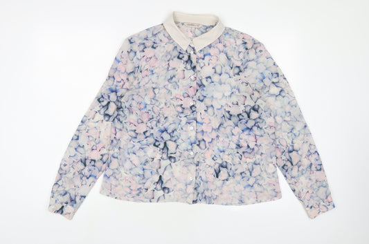 Limited Collection Womens Purple Floral Polyester Basic Button-Up Size 14 Collared