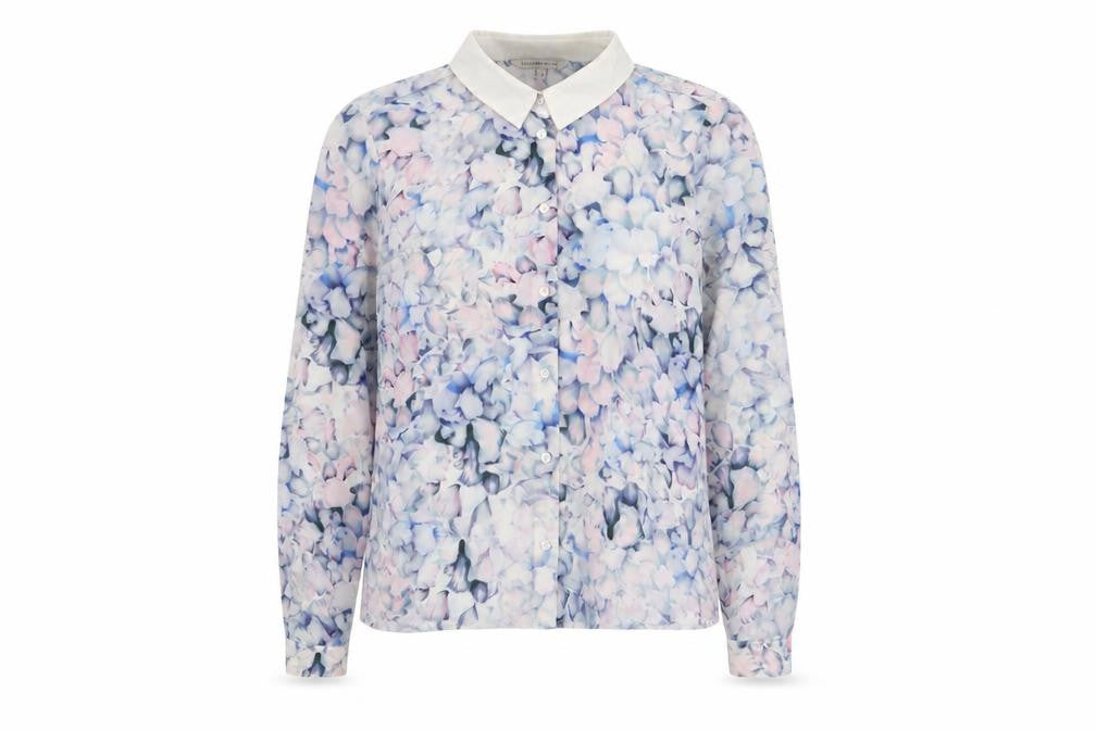 Limited Collection Womens Purple Floral Polyester Basic Button-Up Size 14 Collared