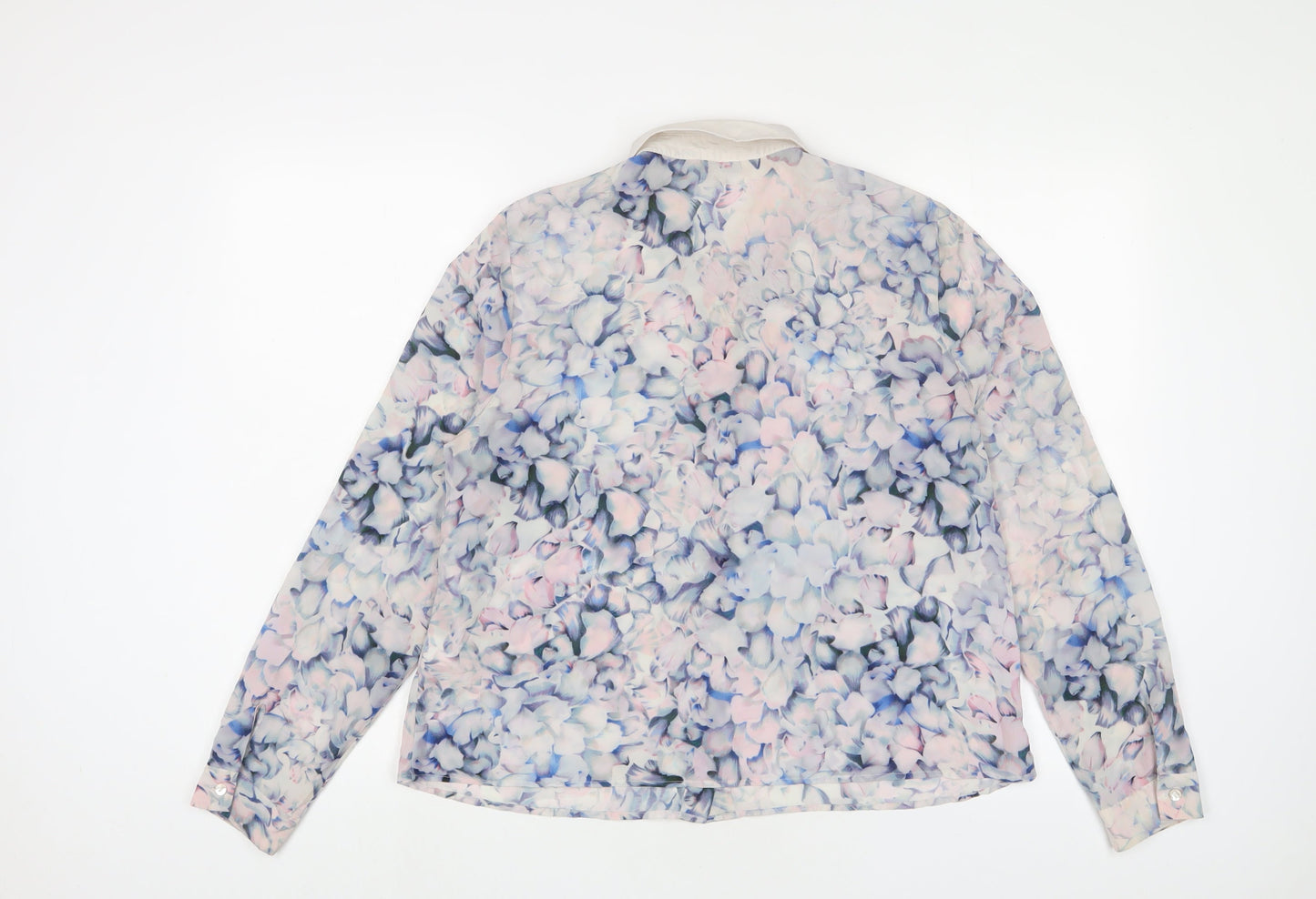 Limited Collection Womens Purple Floral Polyester Basic Button-Up Size 14 Collared