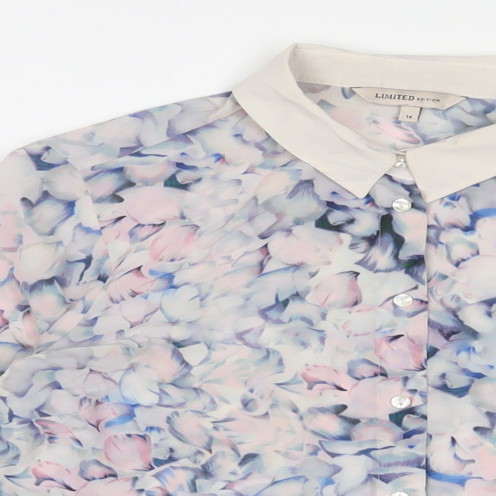 Limited Collection Womens Purple Floral Polyester Basic Button-Up Size 14 Collared